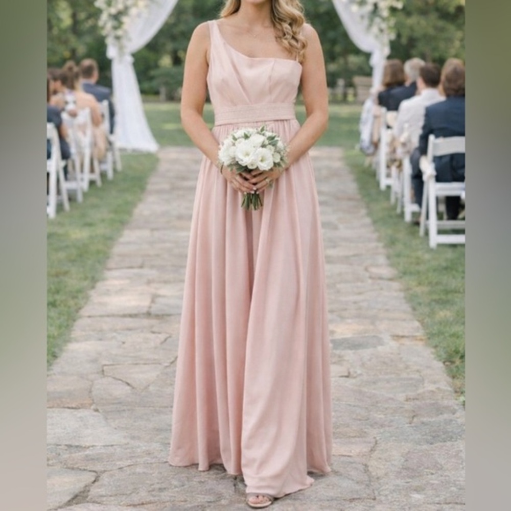 White by Vera Wang Charmeuse One Shoulder Bridesmaid Dress in Blush Pink